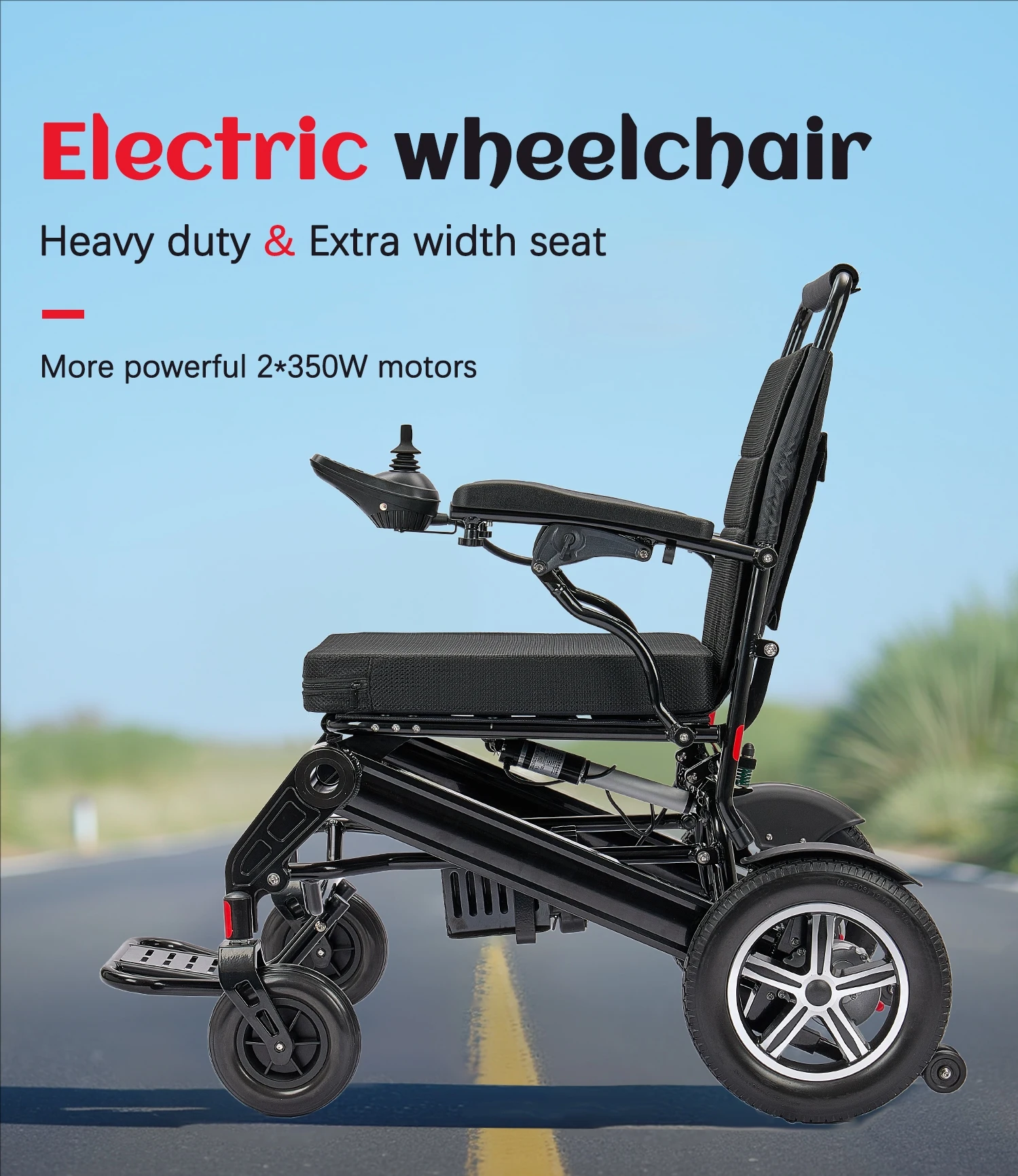 Широкоместная портативная складная инвалидная коляска - Фотография_5