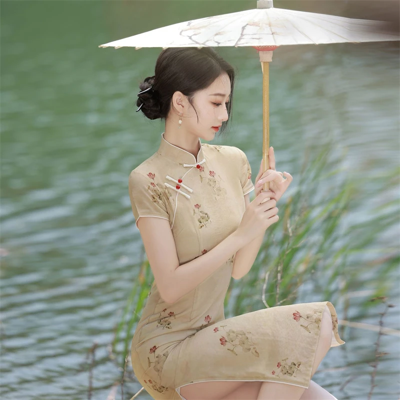Cheongsam с принтом цвета хаки - Фотография_2