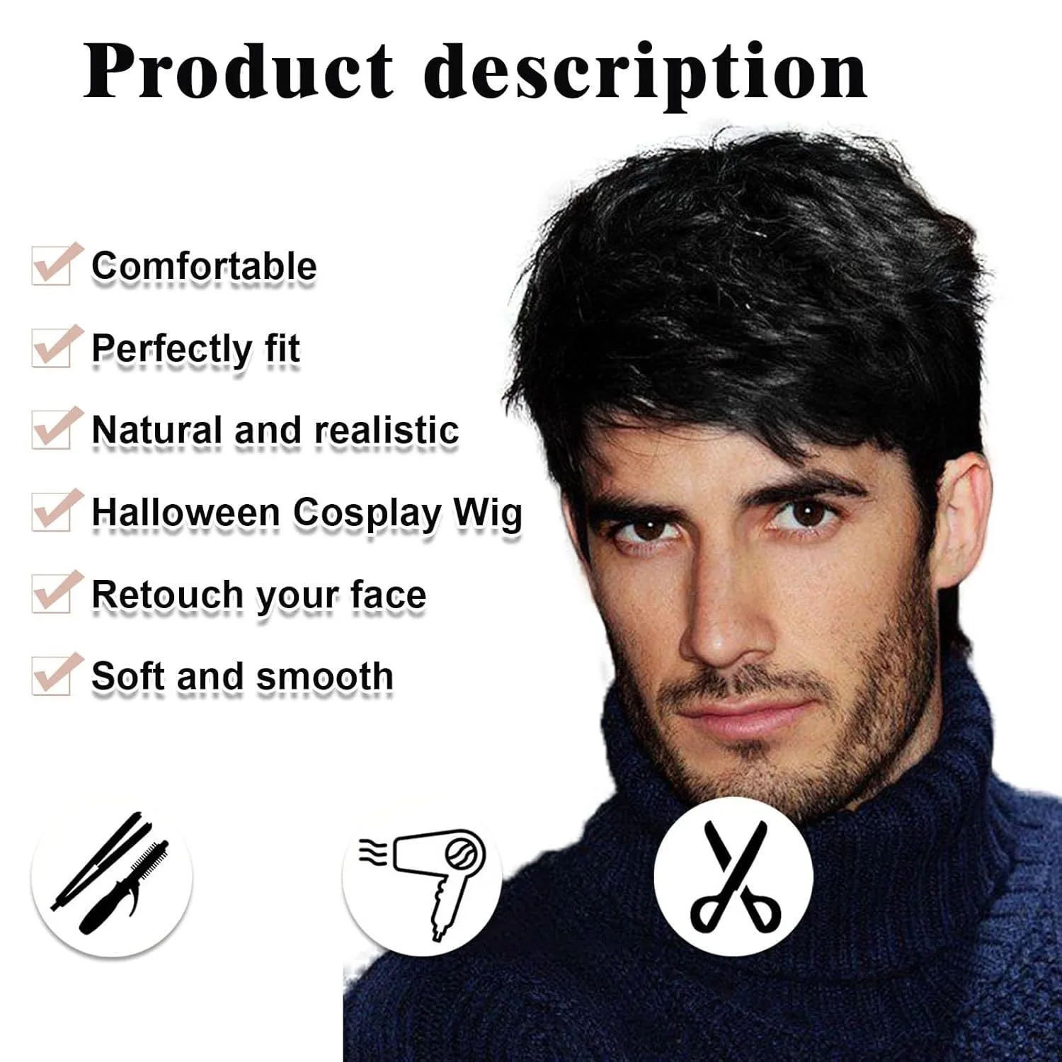 Черный короткий синтетический парик - Фотография_4