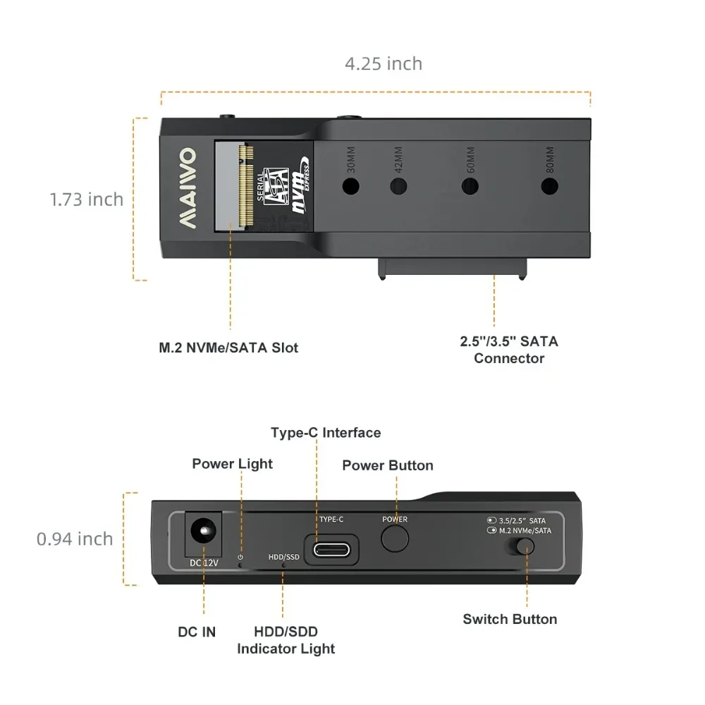 Корпус ssd maiwo m2 nvme ngff type c 10 гбит/с pcie m.2 ssd case 2 - Фотография_4