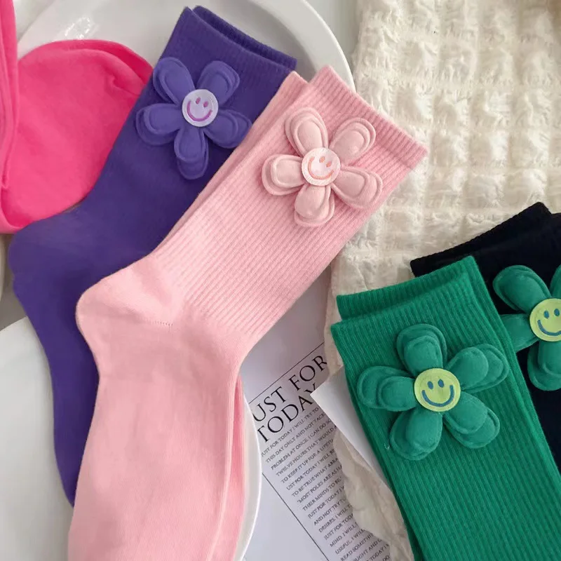 Женские носки с милым мультяшным цветком ярких цветов - Фотография_4