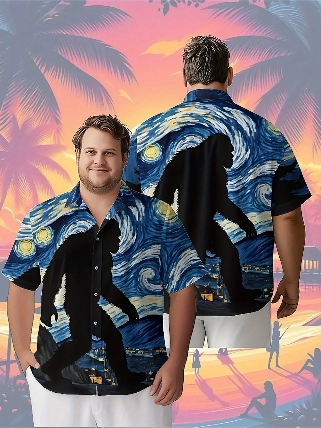 Мужские гавайские рубашки больших размеров с рисунком звездной ночи