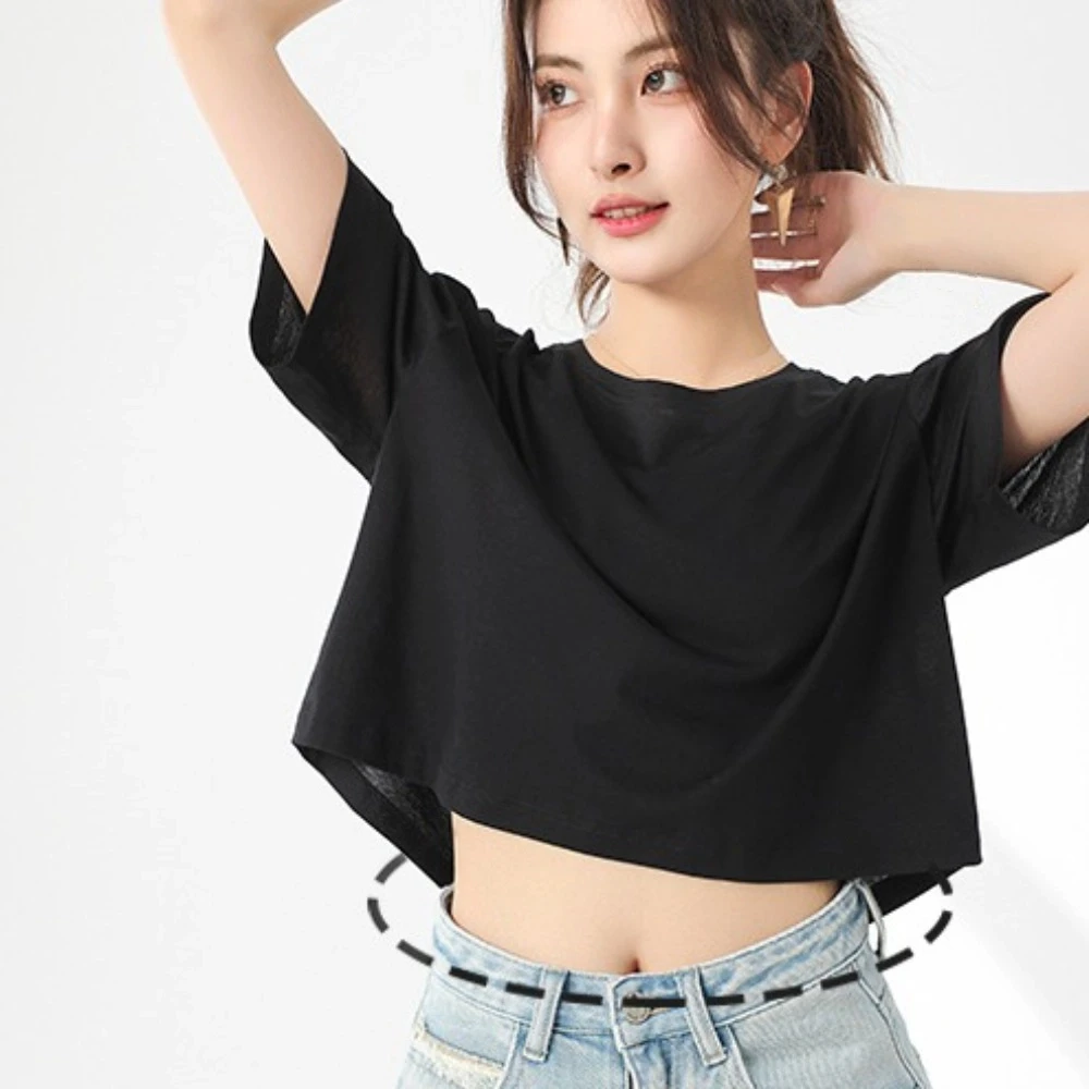 Ins fashion ультракороткая футболка с u-образным вырезом - Фотография_3