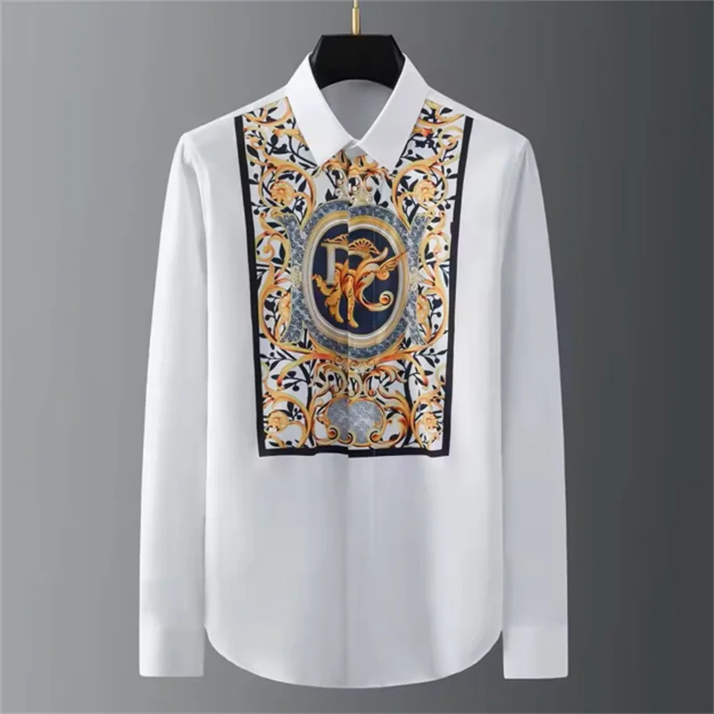 Мужская модная легкая роскошная рубашка с длинным рукавом с принтом - Фотография_2