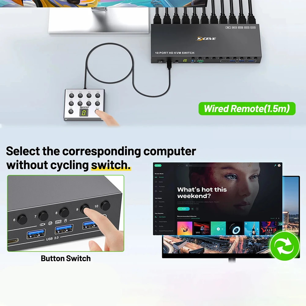 10-портовый kvm-переключатель usb 3.0 - Фотография_6