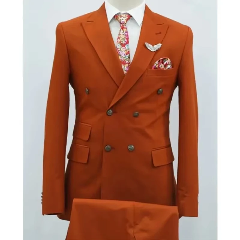 Темно-синие двубортные мужские костюмы с шестью пуговицами - Фотография_4