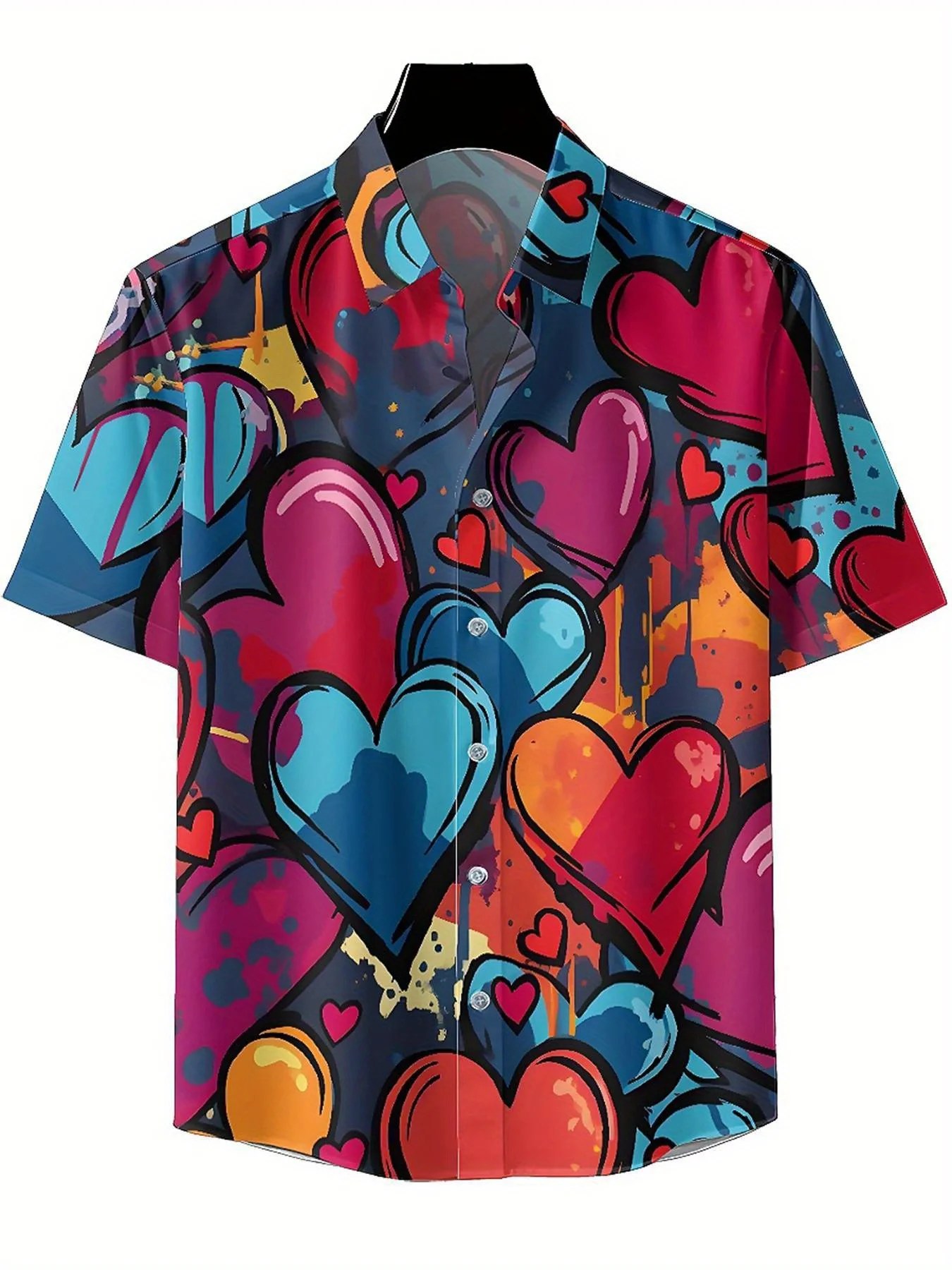 Мужские гавайские рубашки больших размеров с граффити в форме сердца - Фотография_2
