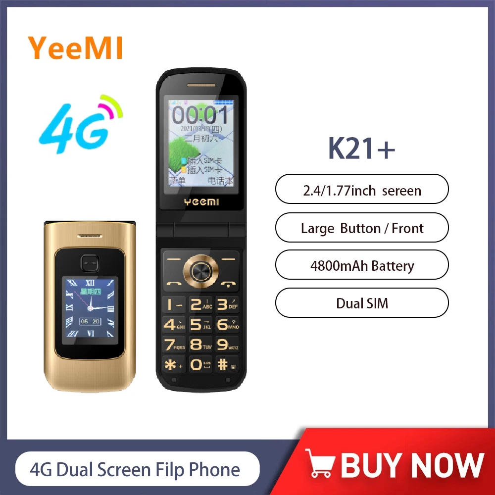 Yeemi k21 + 4g lte флип-телефон 2