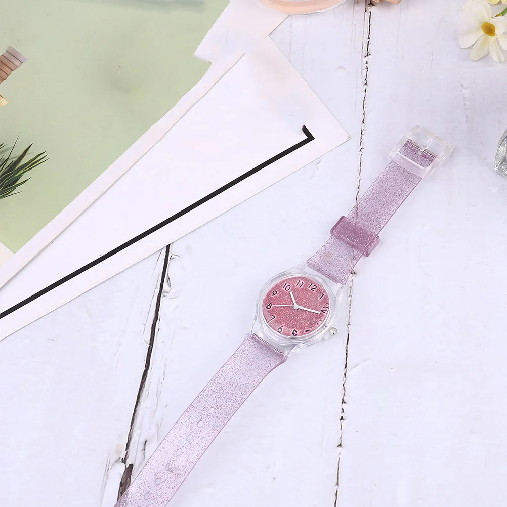 Детские прозрачные розовые блестящие часы с силиконовым ремешком - Фотография_2