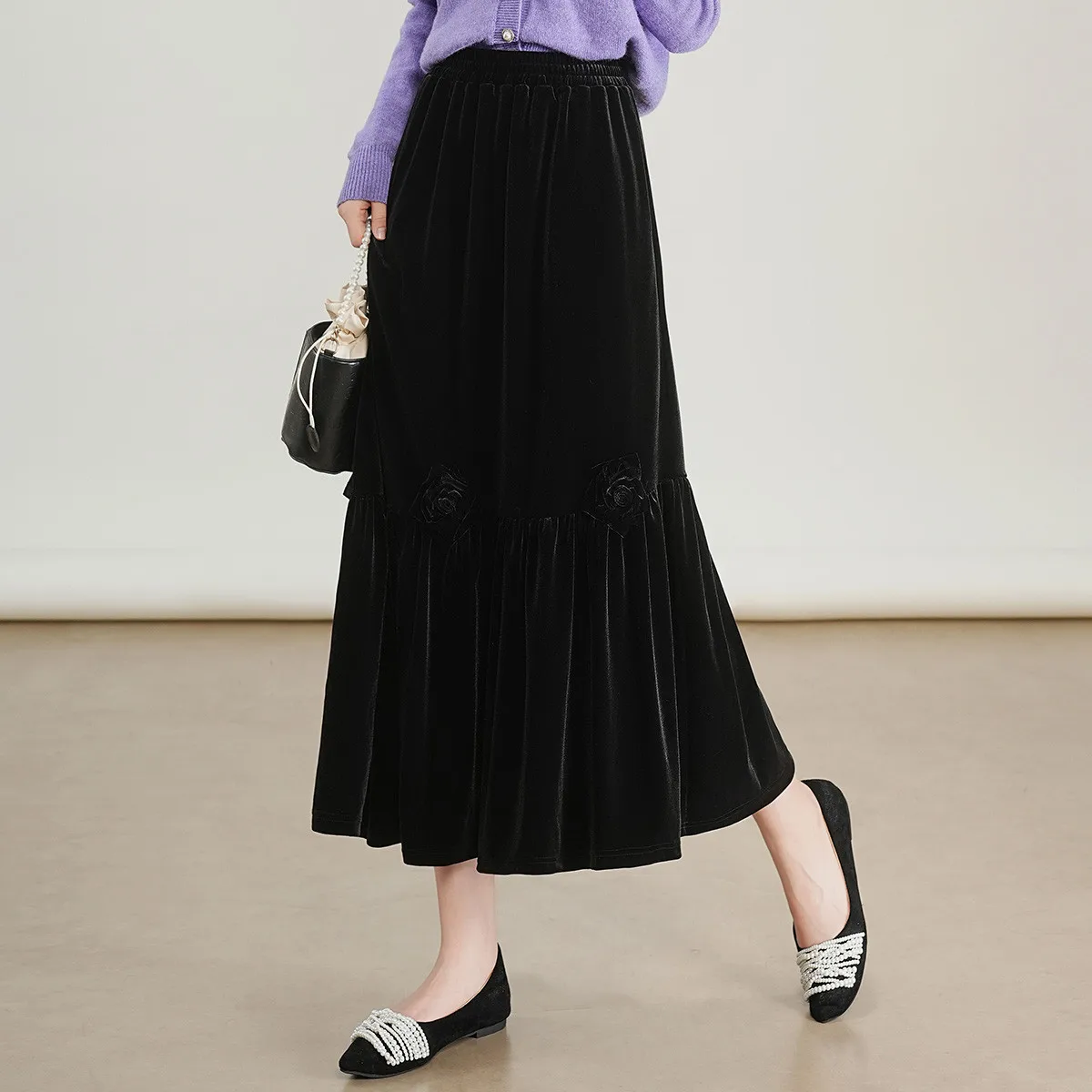 Louis yao, новая модная бархатная полуженская длинная юбка 2022 - Фотография_4