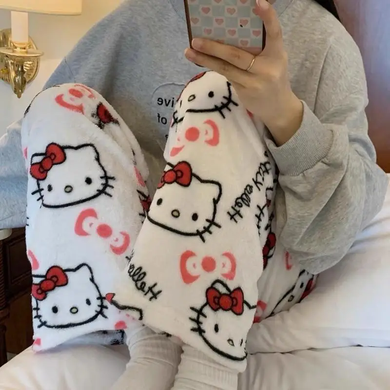 Kawaii hello kitty фланелевые пижамные штаны для девочек - Фотография_3