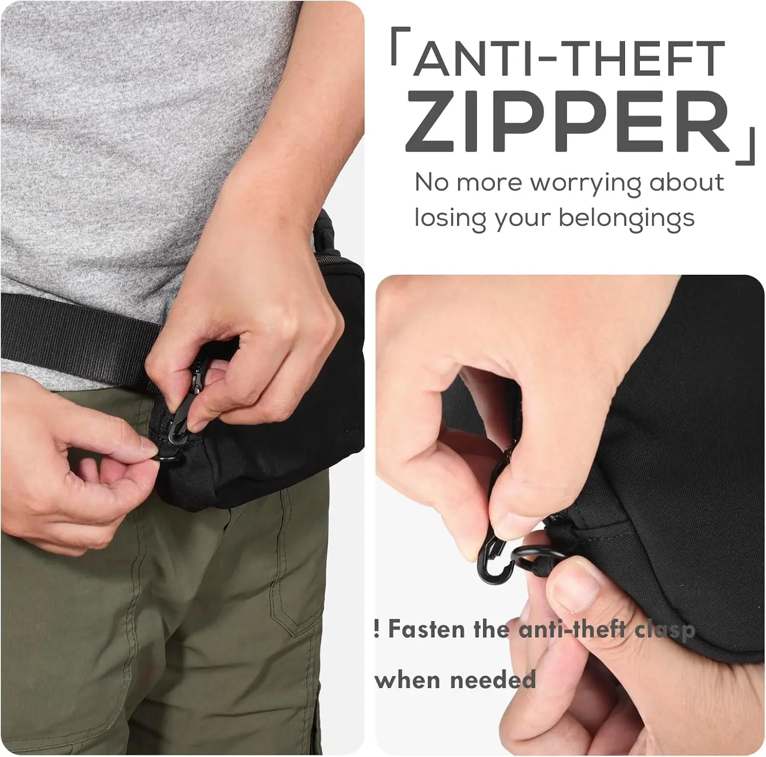 Черная поясная сумка с защитой от кражи для женщин и мужчин - Фотография_3