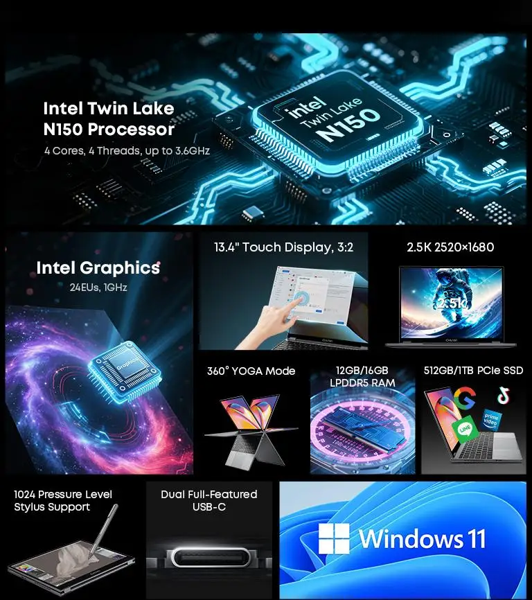 Chuwi freebook планшет ноутбук 2-в-1 intel n150 13 - Фотография_3