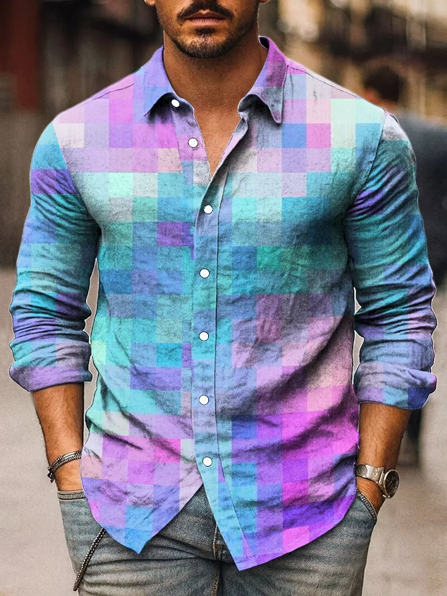 Высококачественные льняные мужские рубашки с неровным узором