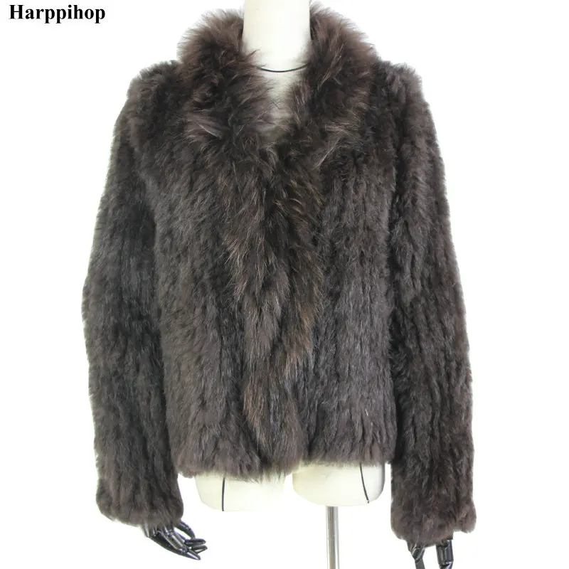 Женское вязаное пальто из натурального меха кролика harppihop