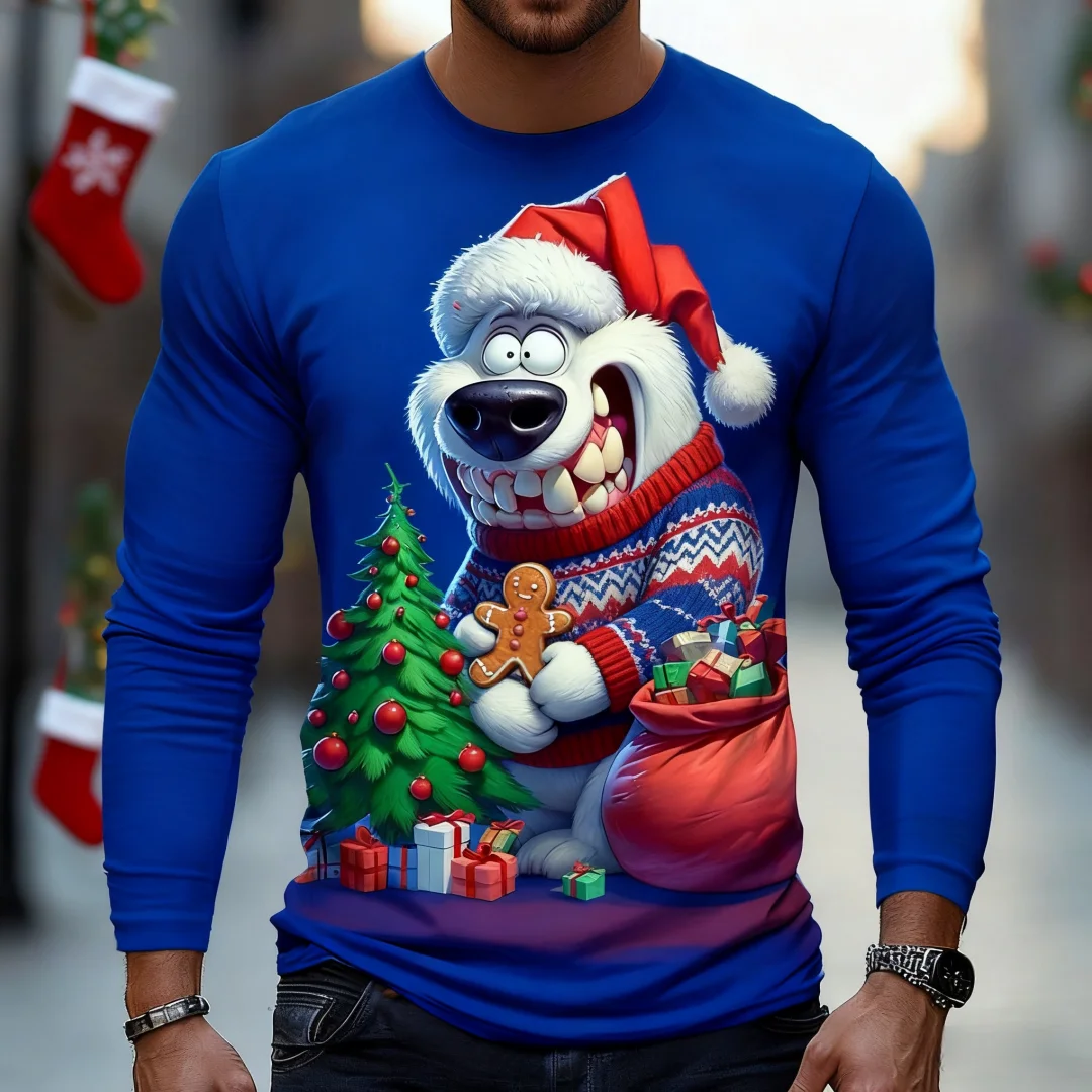 Забавная мужская футболка с рисунком белого медведя в рождественском стиле - Фотография_6