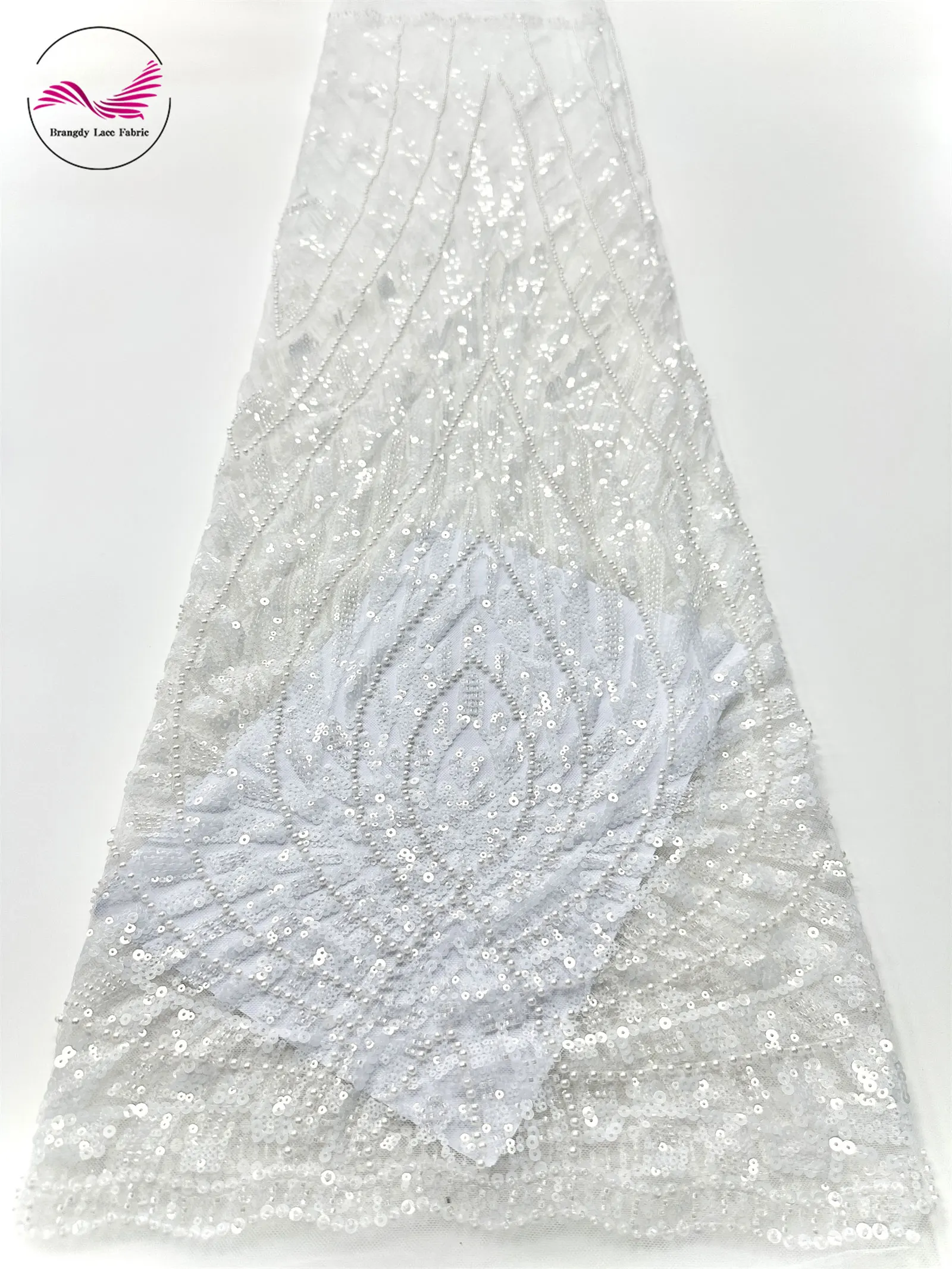 Роскошная фиолетовая французская кружевная ткань с блестками - Фотография_2