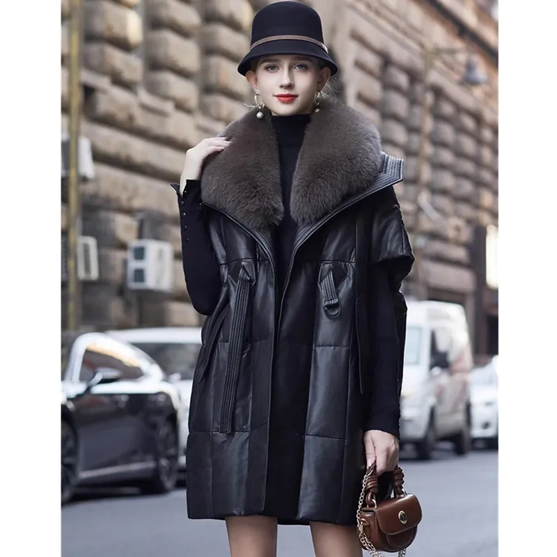 Женский зимний кожаный пуховик из овчины - Фотография_3