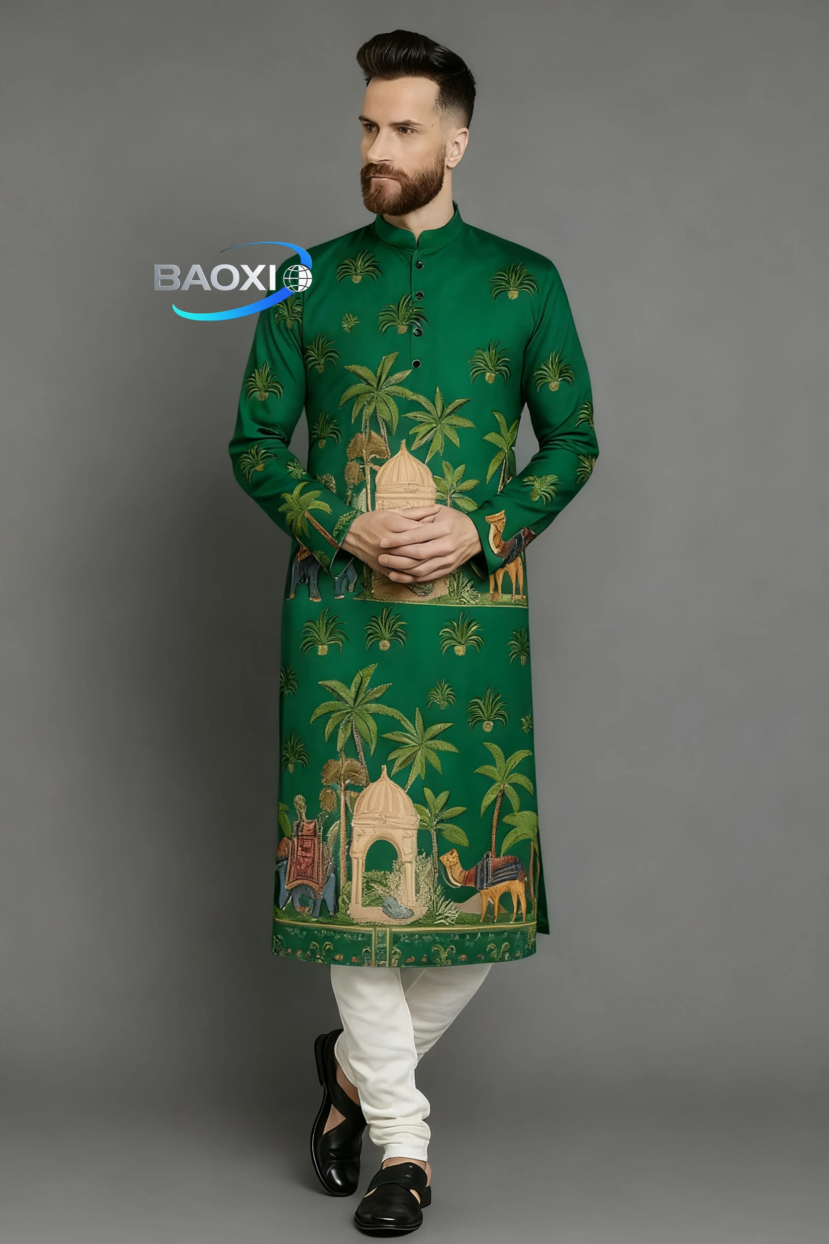 Мужской модный повседневный обычный халат с принтом курты аддха - Фотография_2