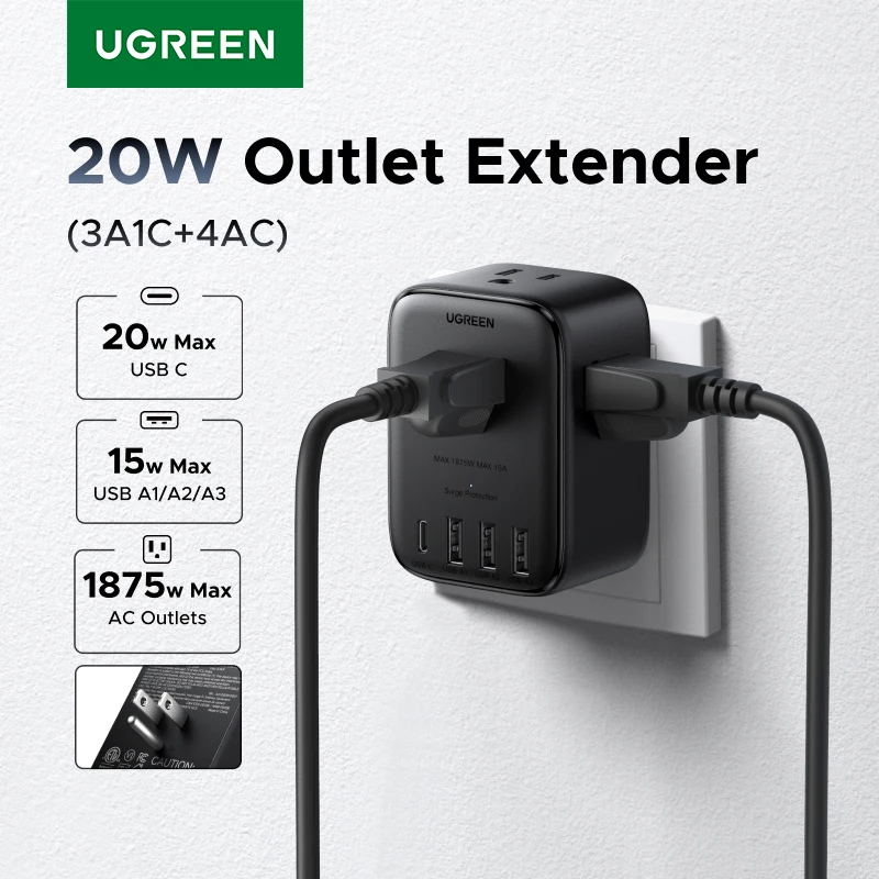 Сетевой удлинитель ugreen 20w с