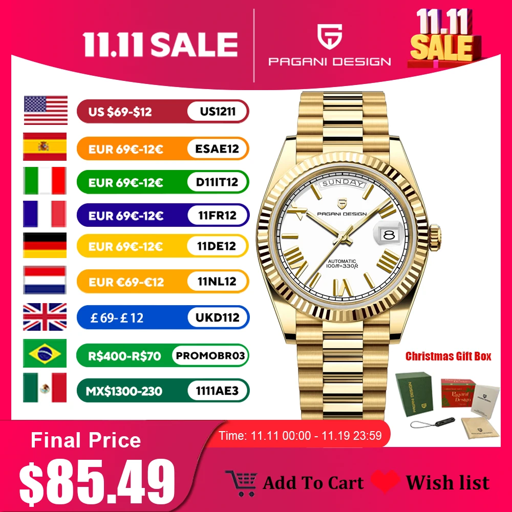 Pagani design dd40 золотые мужские