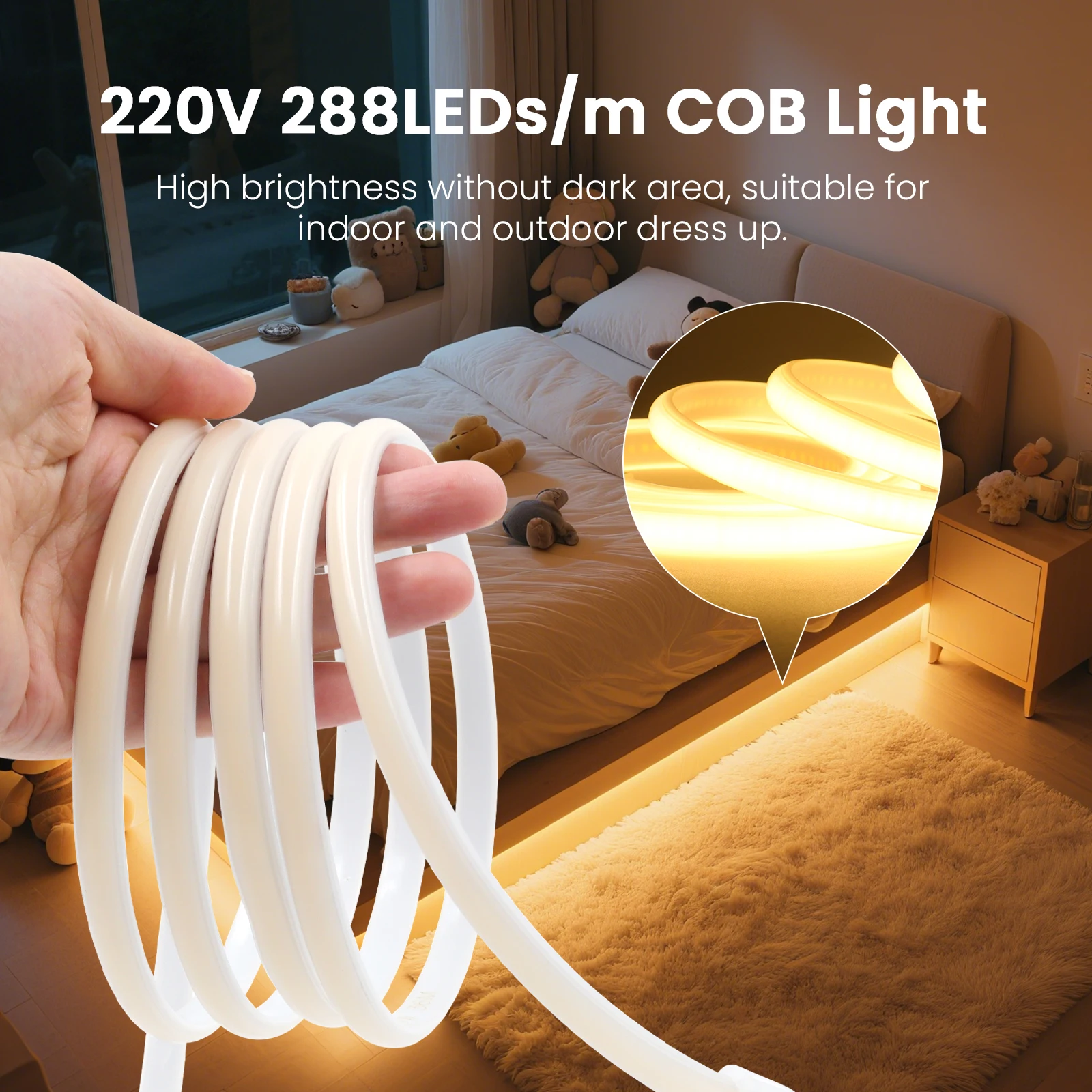 220v cob led strip light with switch/dimmer - Фотография_4