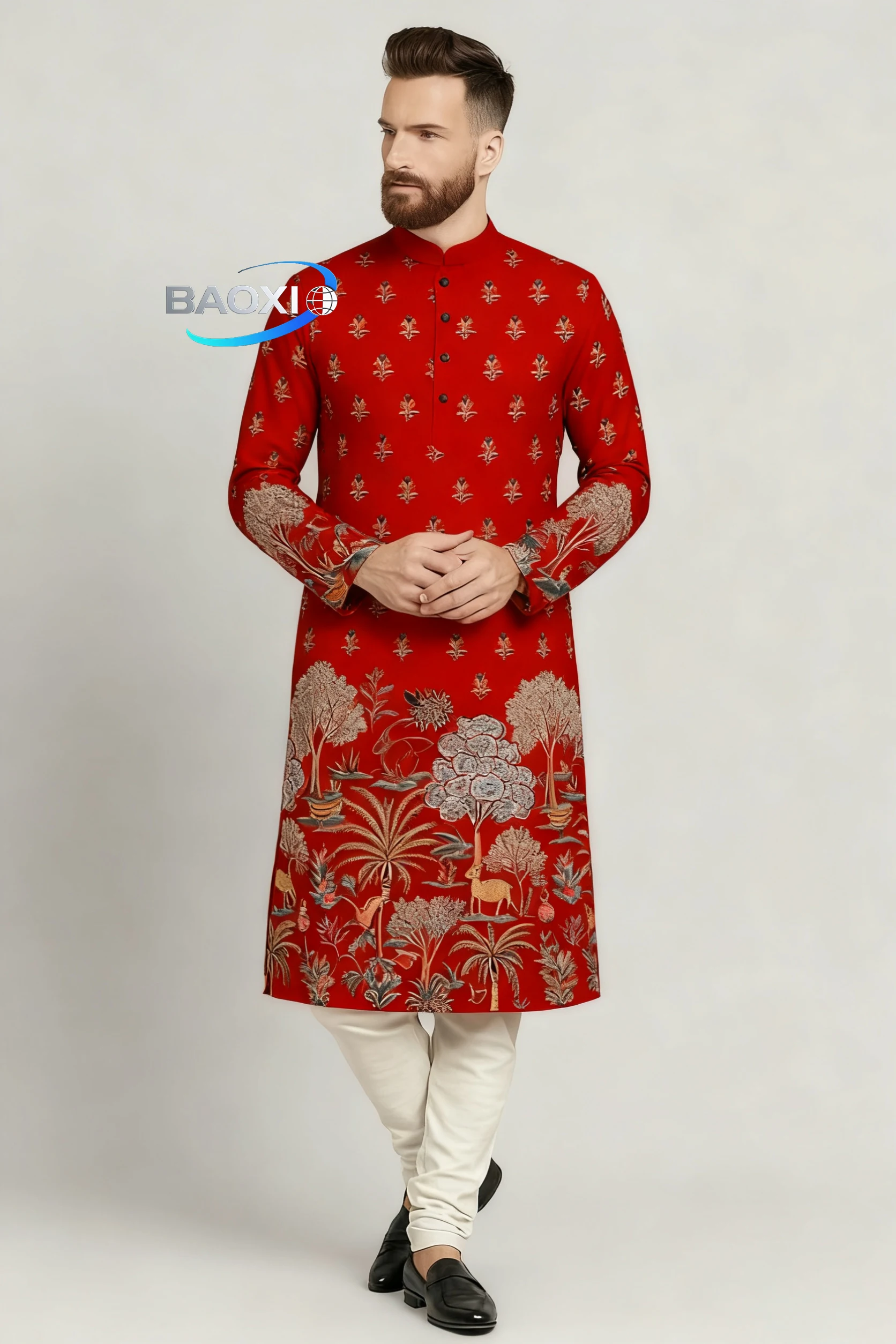 Мужской модный и удобный длинный халат курта сердце с принтом