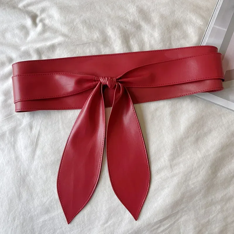 Модный женский широкий пояс из искусственной кожи с бантом - Фотография_3