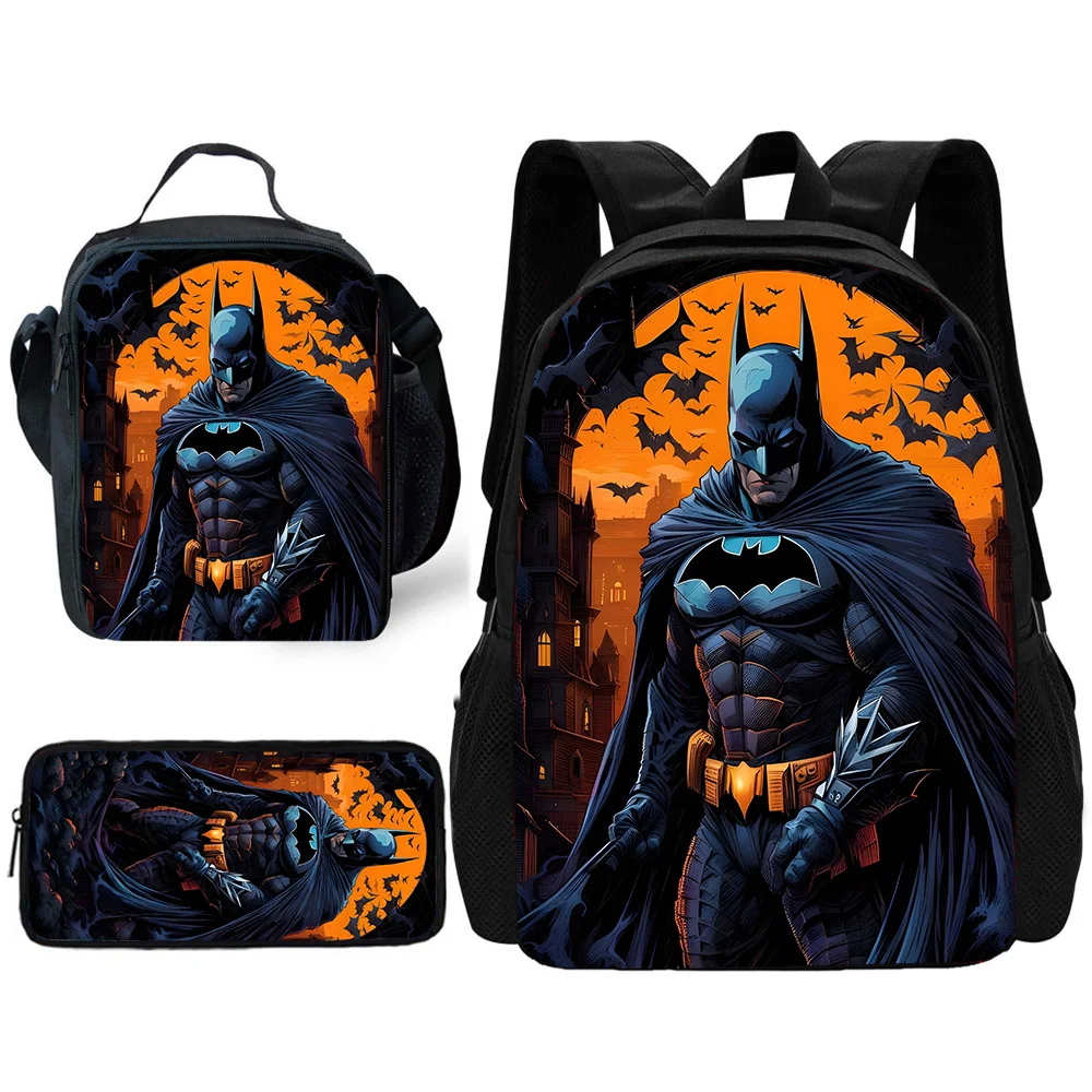 Child hot anime s-superheros batmans school backpack with lunch bags  - Фотография_2