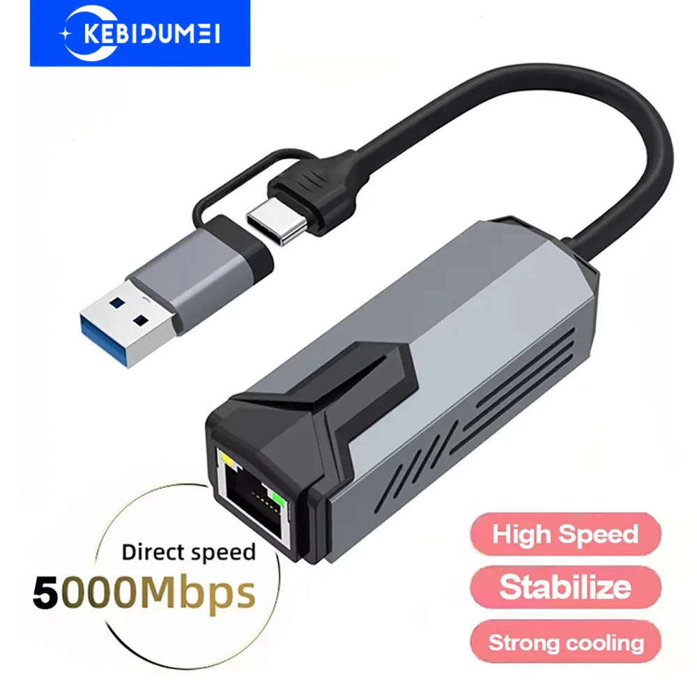 Адаптер сетевой карты 5000 мбит/с usb/type-c к rj45 адаптер 5 гбит/с usb 3