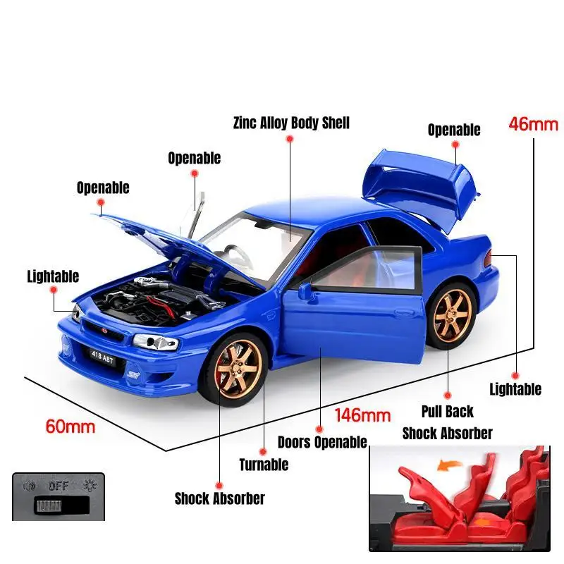 Subaru impreza wrx 22b sti jdm модель игрушечного автомобиля - Фотография_2