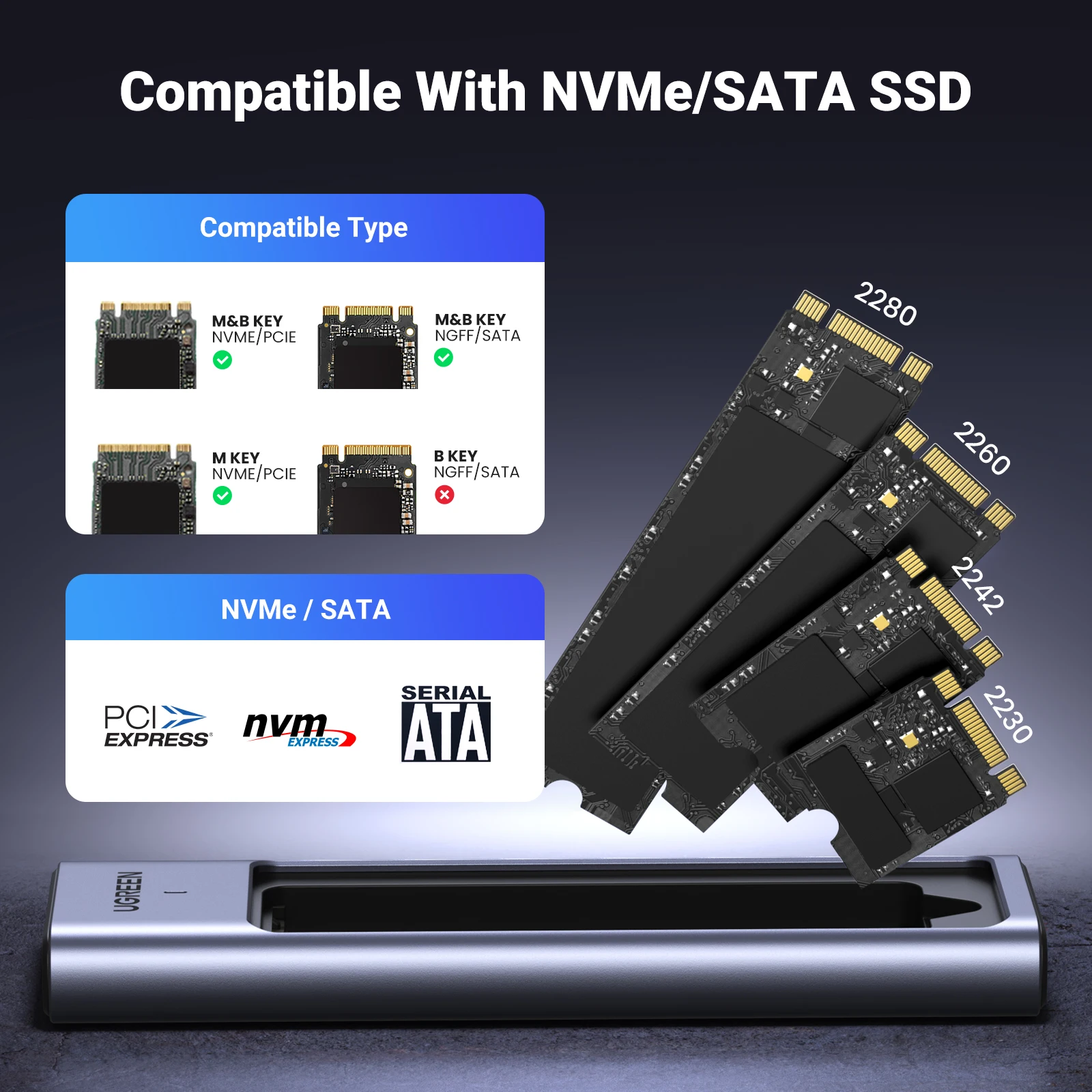 Ugreen m.2 nvme sata ssd адаптер корпуса 10 гбит/с usb 3 - Фотография_3