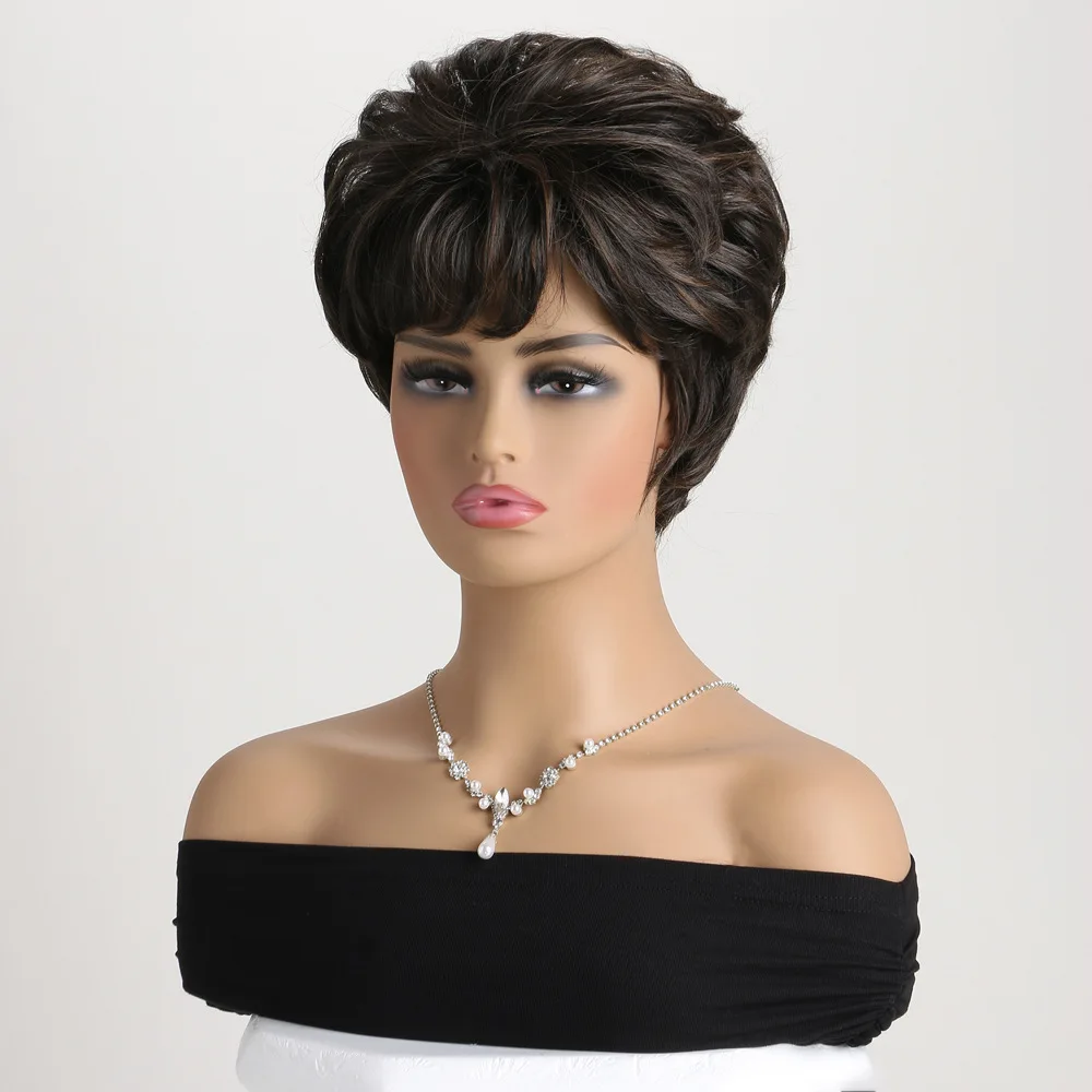 Синтетические короткие черно-коричневые парики с стрижкой пикси для женщин - Фотография_4