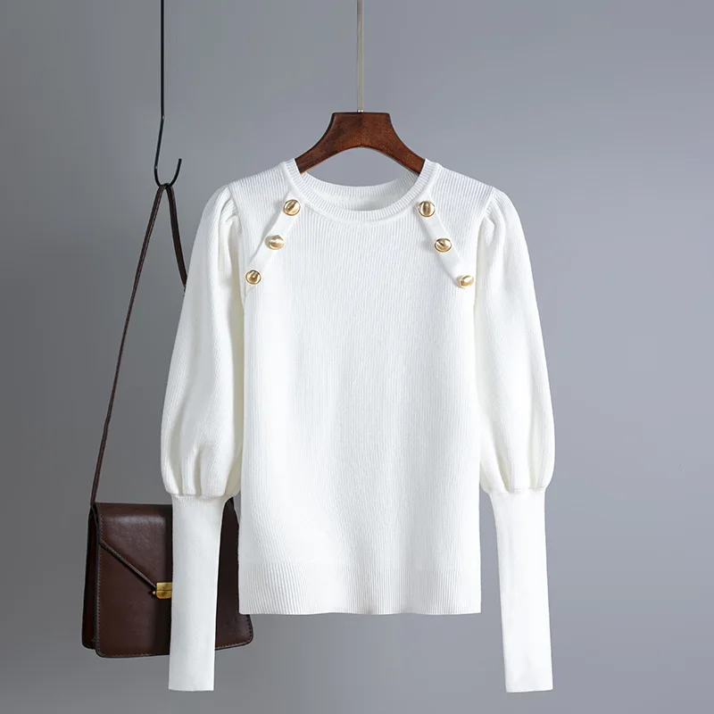 Женский трикотажный свитер с круглым вырезом - Фотография_3