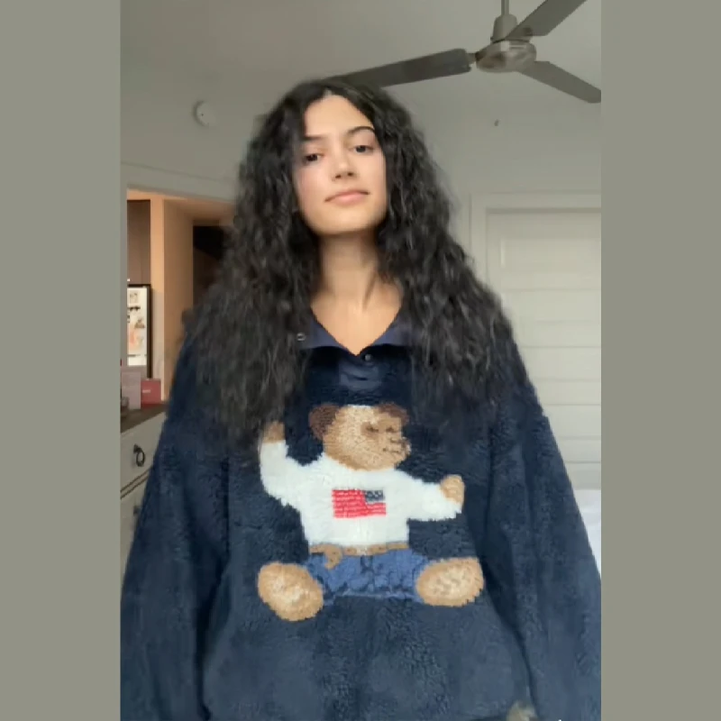 Осень-зима, мягкая куртка с мультяшным медведем и ягненком для женщин - Фотография_5