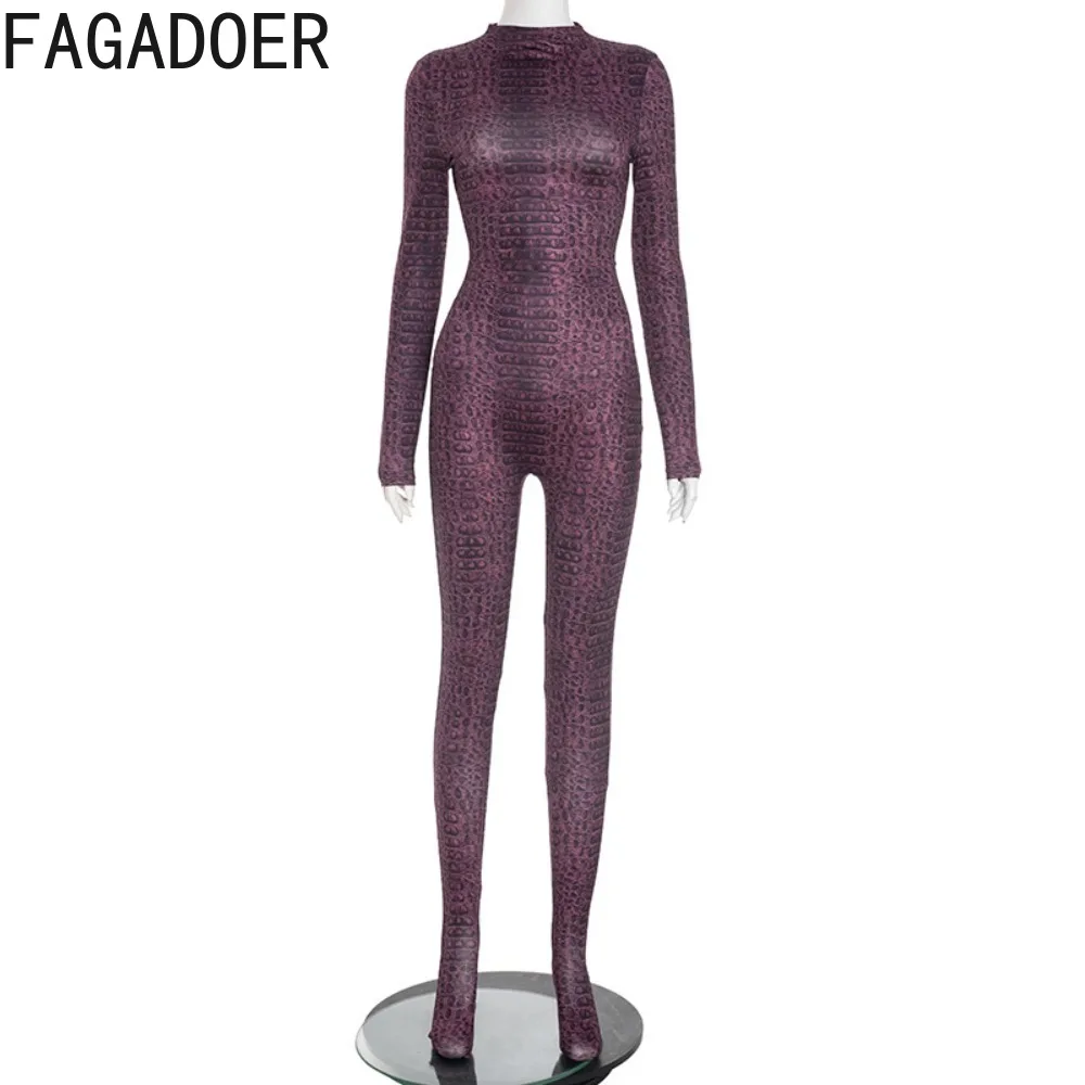 Fagadoer сексуальные облегающие комбинезоны с принтом питона - Фотография_5