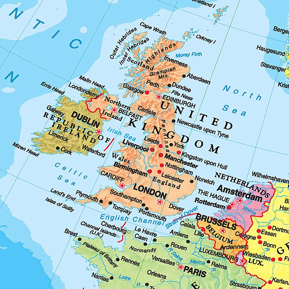 Плакат с картой европы на английском языке с деталями - Фотография_6