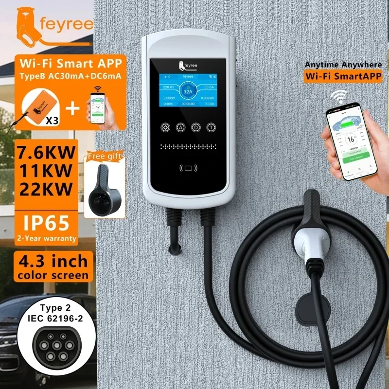 Feyree type2 зарядное устройство для электромобилей 32a 7
