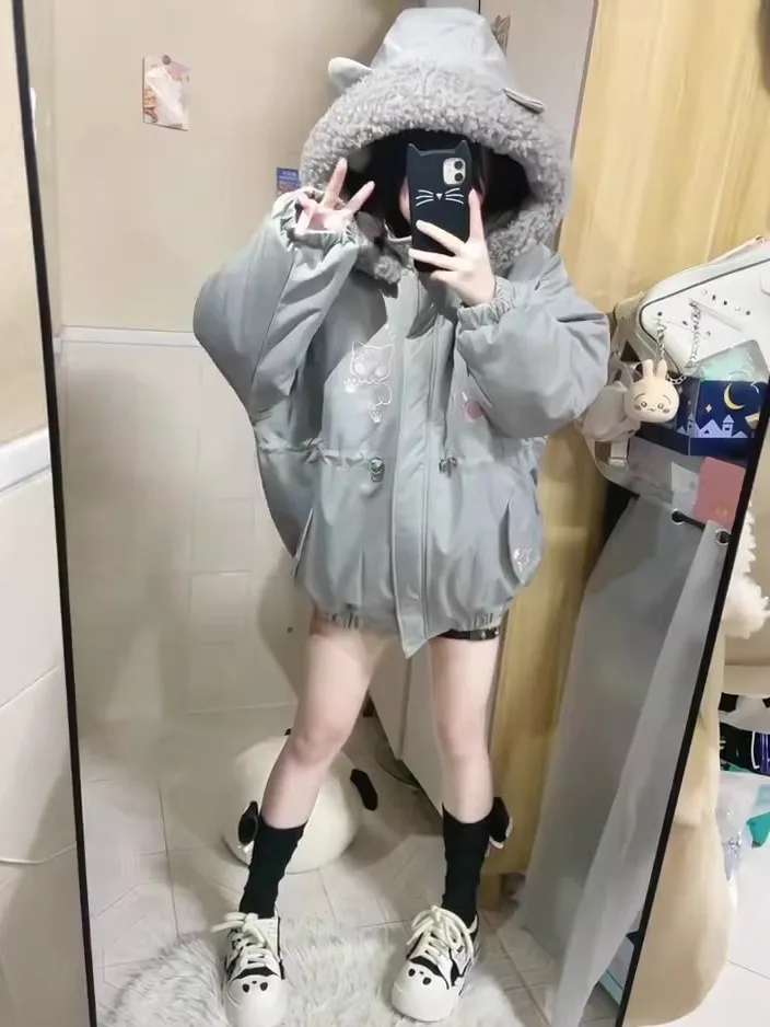 Японская кавайная 2d милая пуховая парка с капюшоном для девочек - Фотография_4