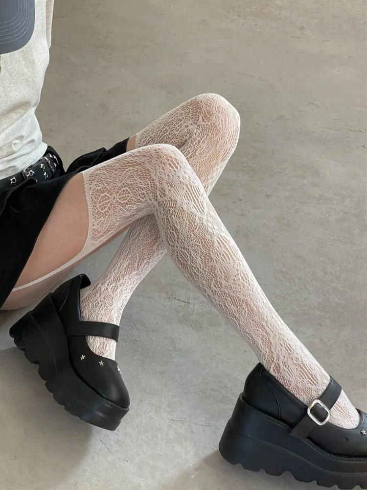 Новые кофейные ажурные чулки с цветочным узором и подтяжками - Фотография_5