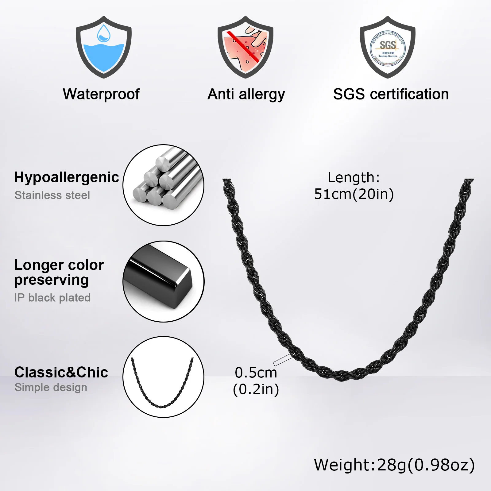 Мужское длинное ожерелье из нержавеющей стали - Фотография_6