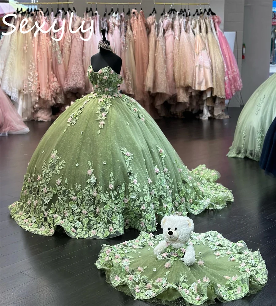 Блестящие зеленые платья для quinceanera