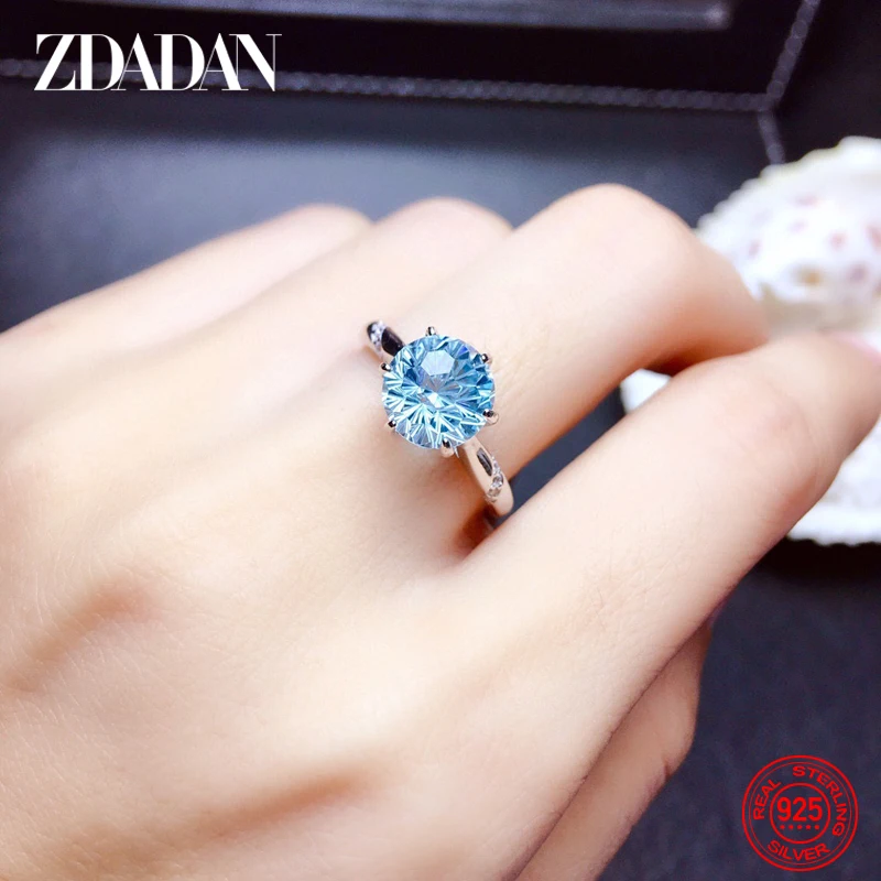 Zdadan 925, серебряное кольцо с синим топазом для женщин