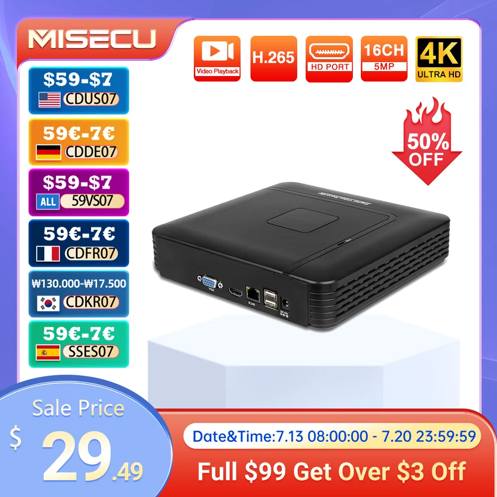 Misecu h.265 + mini nvr 16ch 8mp