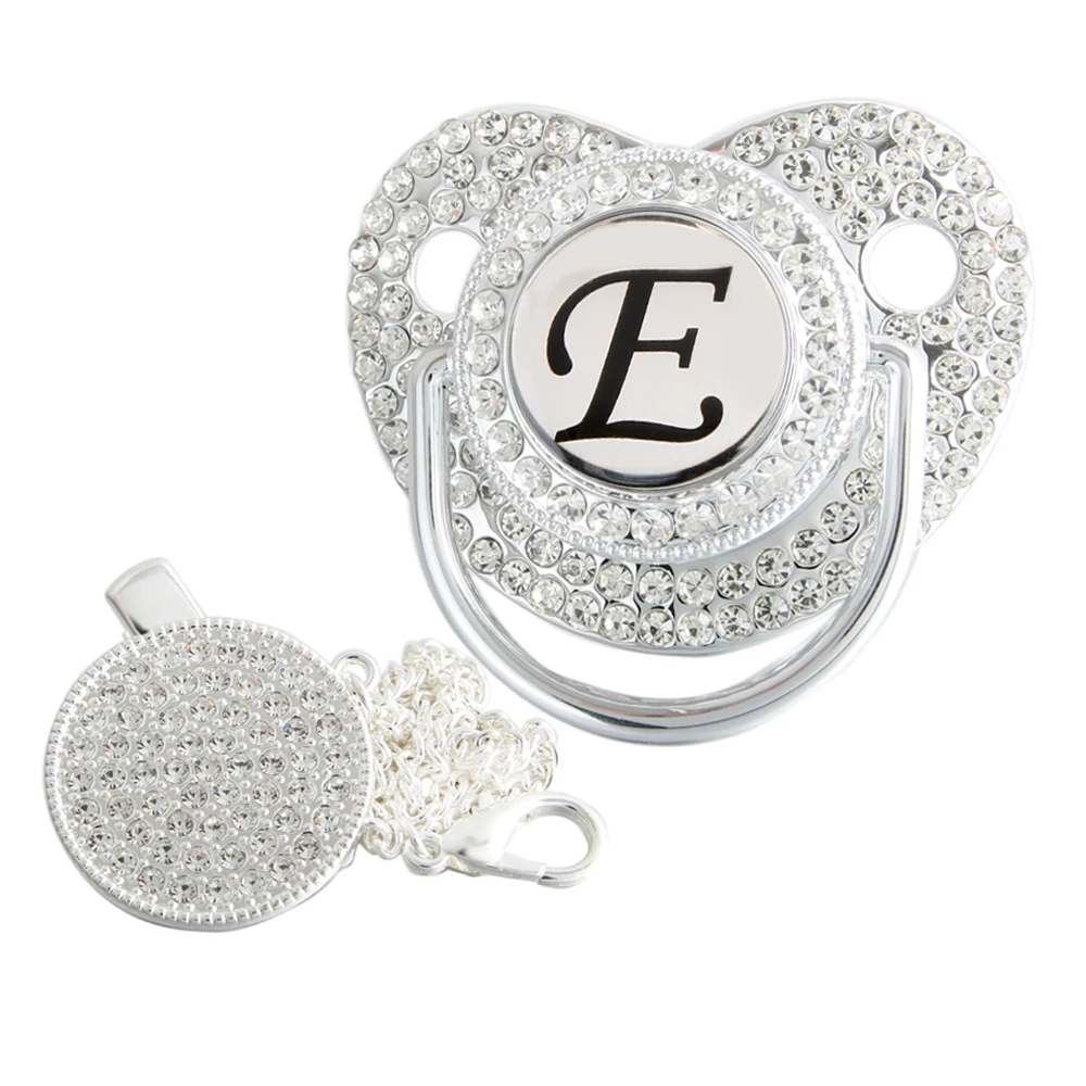 Серебряная детская соска с буквами и красочным драгоценным камнем - Фотография_2