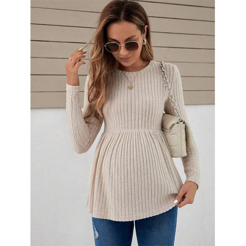 Модная трикотажная футболка с длинными рукавами для беременных - Фотография_3