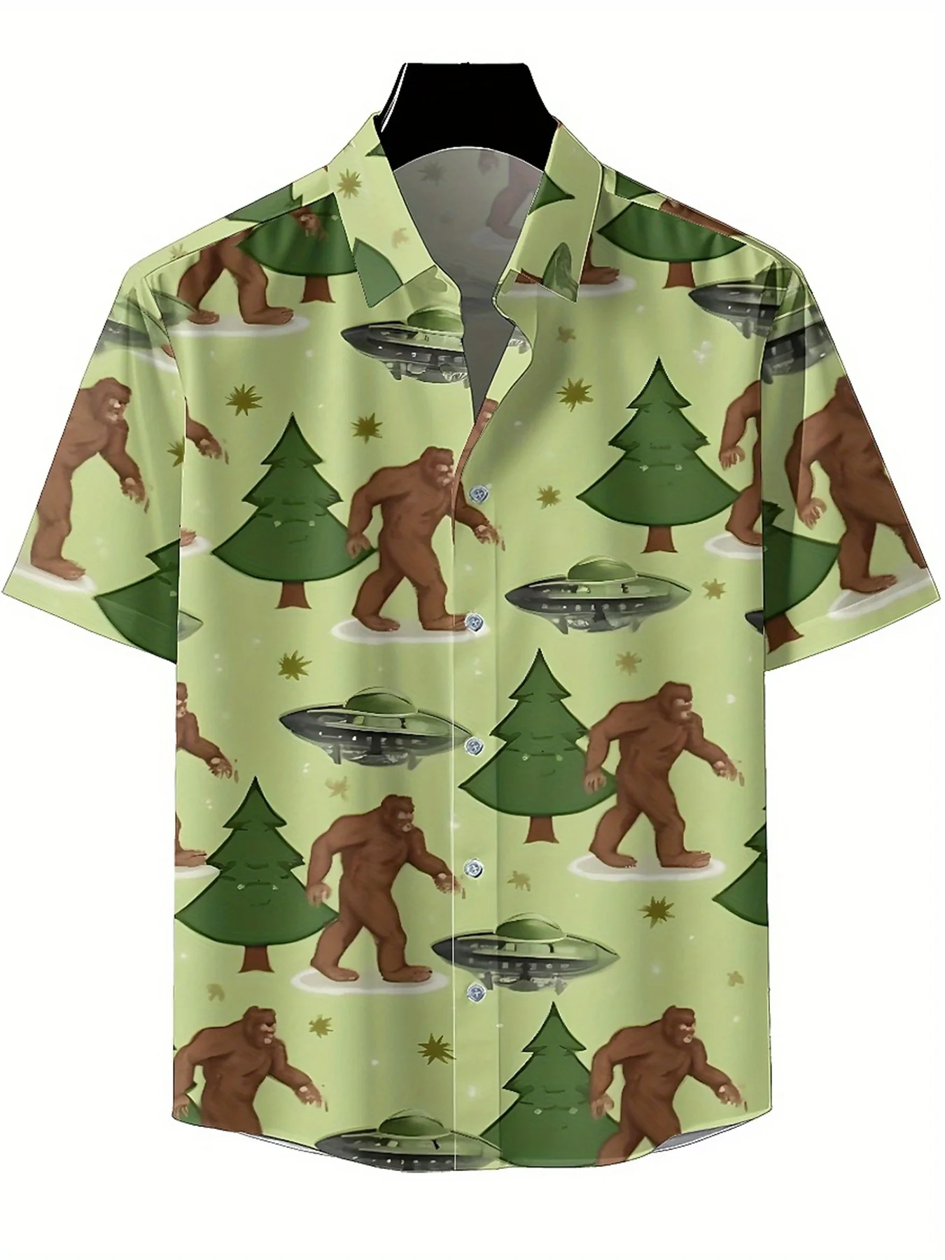 Мужские гавайские рубашки больших размеров с узором большой ноги и нло - Фотография_4