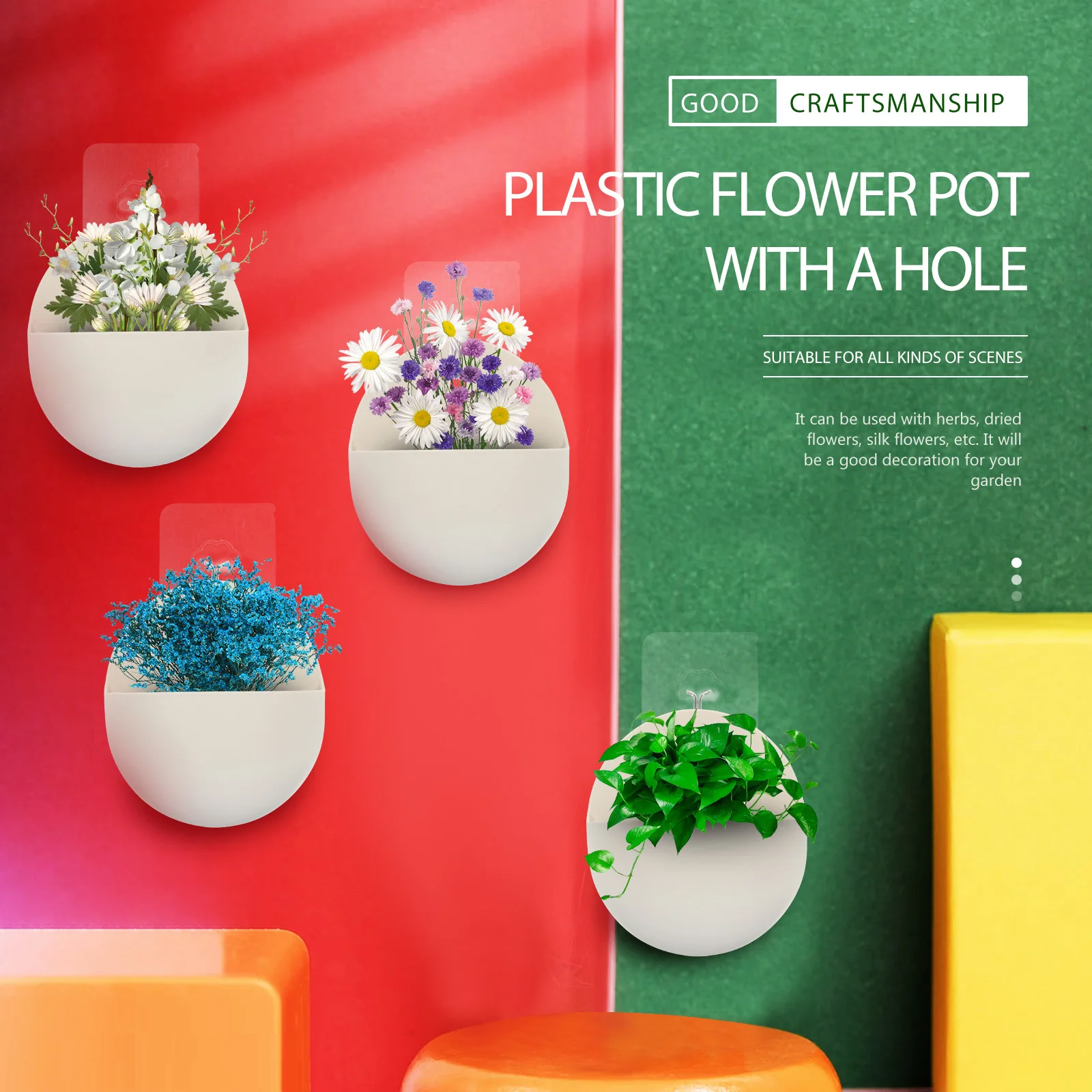 Настенный пластиковый цветочный горшок с отверстием - Фотография_4