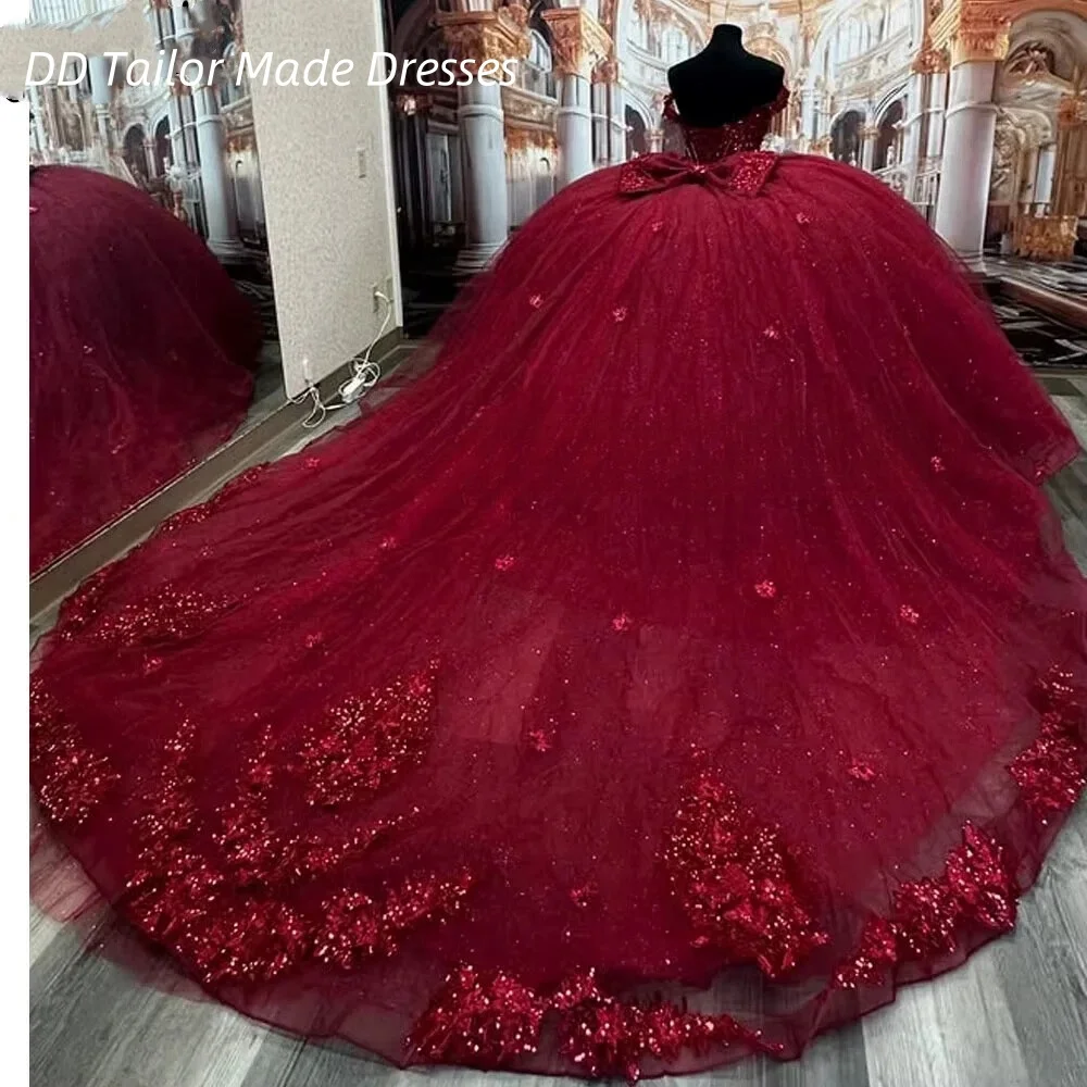 Роскошное бордовое бальное платье quinceanera - Фотография_2