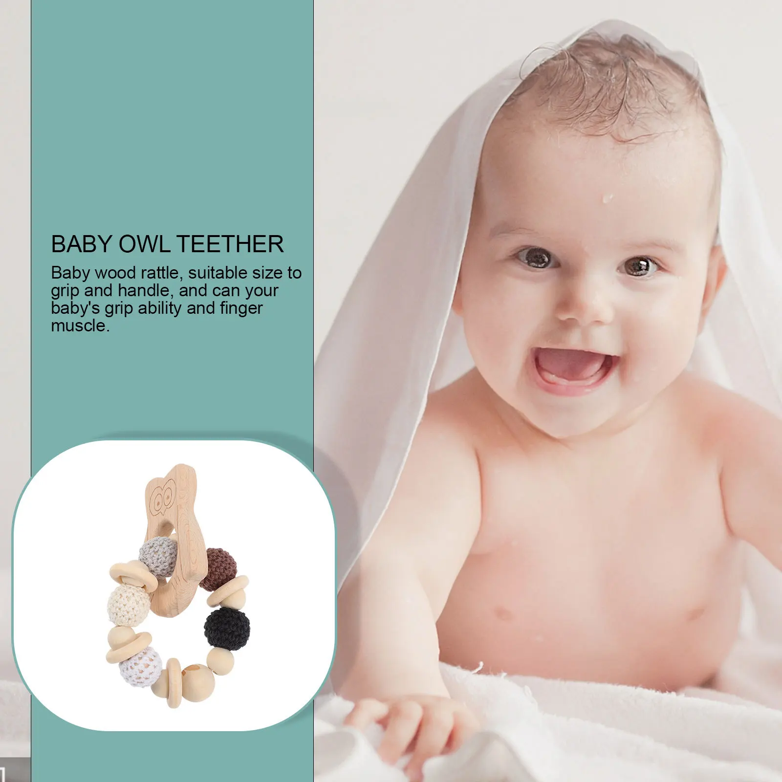 Буковая детская сова-погремушка-прорезыватель для зубов - Фотография_6